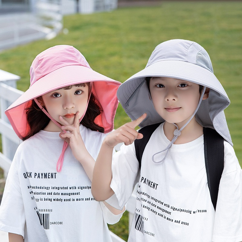 Fishing Equipment For Kids - เด็กหมวกกันแดดพร้อมคอพนังป้องกันรังสียูวีฤดูร้อนเด็กวัยหัดเดินหมวกชายหาด U Nisex ผมหางม้าหมวกปีกกว้างหมวกตกปลา