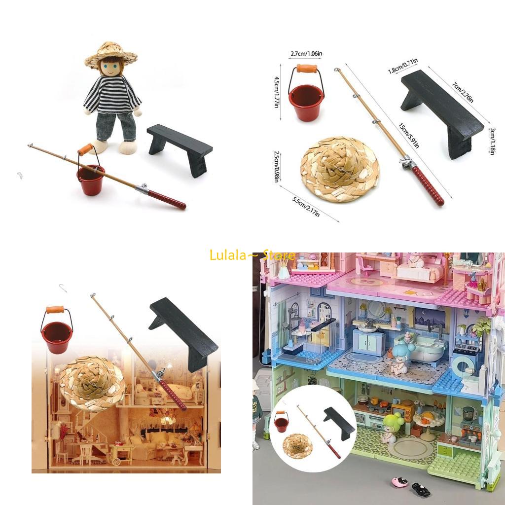 Fishing Equipment Europe - Y4QA เด็กแกล้งเล่นชุดตกปลาพร้อมหมวกเก้าอี้ถังพลาสติกที่แข็งแกร่งสร้างมาตราส่วน 1/12