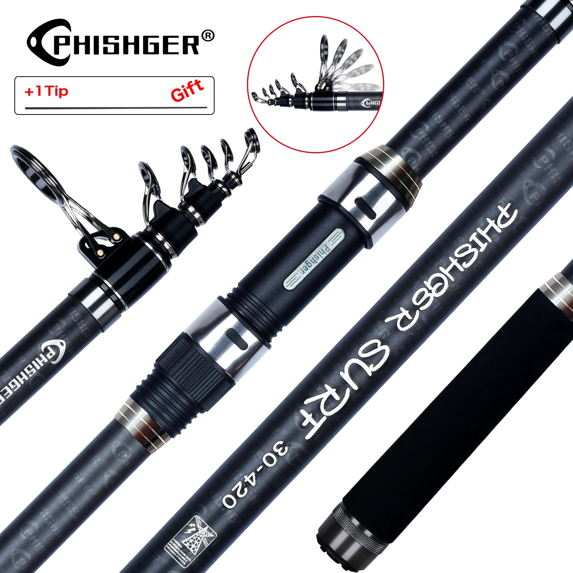 Surf Fishing Equipment - PHISHGER Telescopic Surf SPINNING Rod 3.6/4.2/4.5