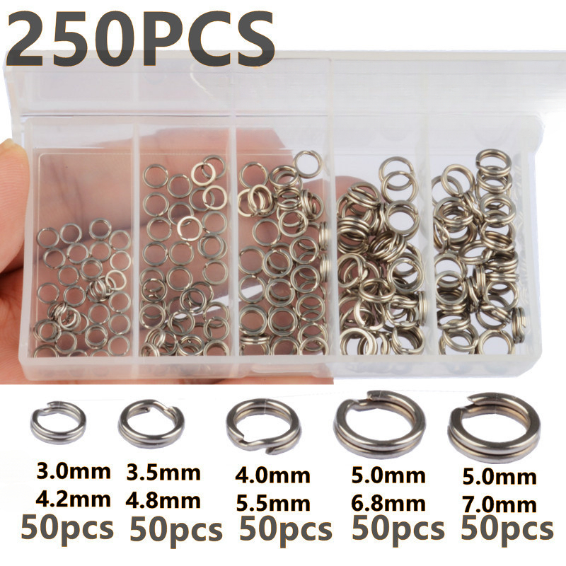 Fishing Equipment Used - 250 ชิ้น 5 ขนาด ห่วงเชื่อมต่อสายเบ็ดตกปลา แรงดึงสูง