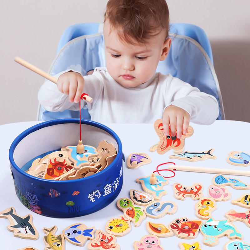 Fishing Equipment For Kids - ของเล่นตกปลาแม่เหล็กไม้สำหรับเด็ก เรียนรู้เกี่ยวกับสิ่งมีชีวิตในทะเล เกมตกปลา ของเล่นเสริมพัฒนาการเด็กเล็ก ของเล่นเสริมสร้างปฏิสัมพันธ์ระหว่างพ่อแม่ลูก