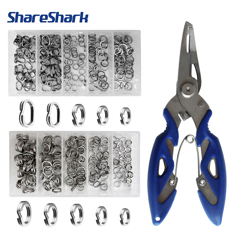 Fishing Equipment Used - ชุดอุปกรณ์เชื่อมต่อเหยื่อตกปลา ShareShark 200 ชิ้น วงแหวนสแตนเลสแบบแยกส่วน พร้อมคีมตกปลา