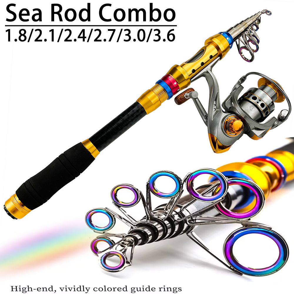 Fishing Equipment Europe - ชุดคันเบ็ดตกปลาแบบยืดหดได้ 1.8-3.6 เมตร พร้อมรอกตกปลาแบบพกพา สำหรับเดินทาง รุ่น