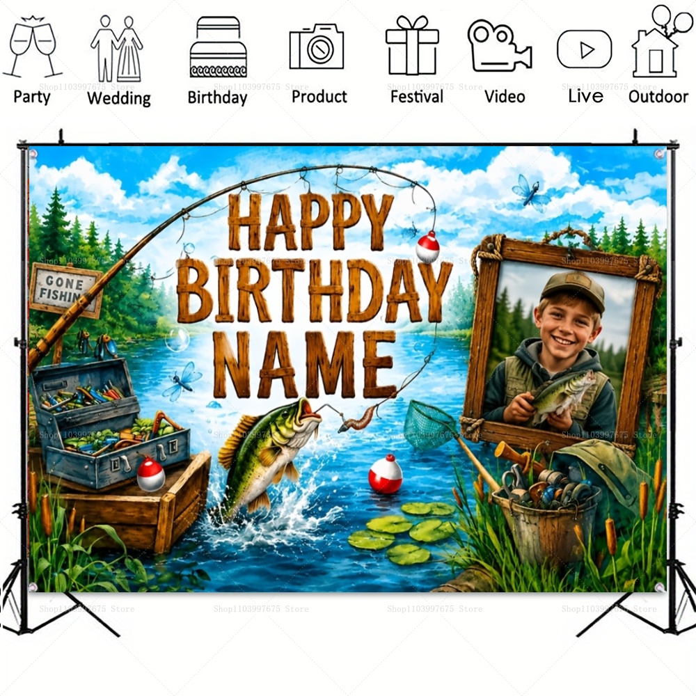 ฉากหลังธีมตกปลาพร้อมชื่อและรูป - Fishing Equipment For Kids บทวิจารณ์และราคา
